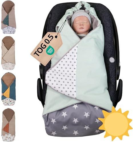 ULLENBOOM Einschlagdecke Babyschale Sommer, Aus 100% OEKO-TEX Materialien - Mint Grau (Made in EU) - Decke für Babyschale & Kinderwagen, Für gängige Kindersitze, ideal für 0 bis 9 Monate