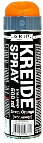 GRIP Eventbasics Kreidespray 500 ml, neonorange, mit Überkopfdüse, Sprühkreide für temporäre Markierungen