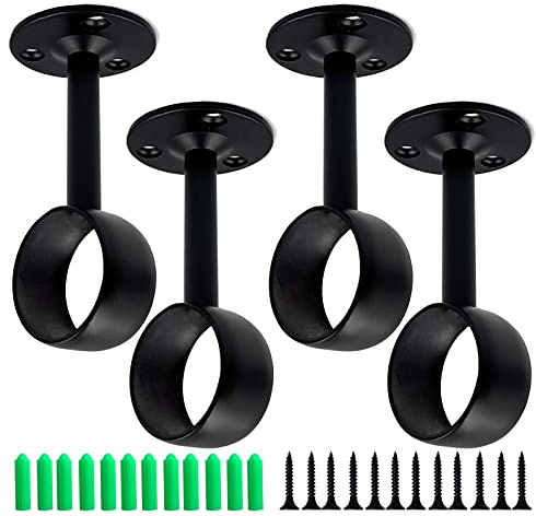 OperSeven 1-1/4 Inch 4 Packs Black Heavy Duty Stainless Steel Closet Rod End Supports Closet Pole Sockets Curtain Rod Brackets， Closet Rod Brackets (Qualcomm Flange)