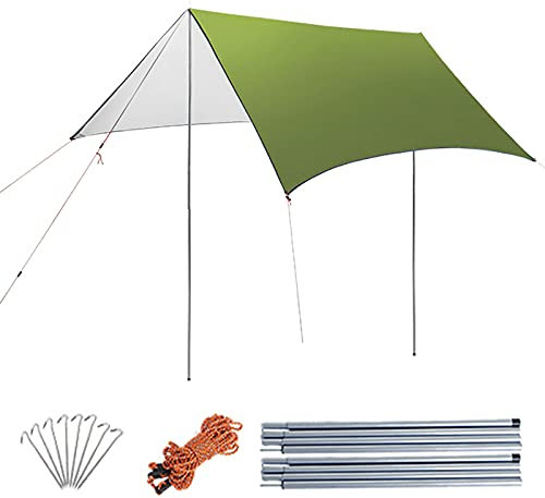 Hängematten Zelt Zeltplanen Tent Tarp 3x3 M, Tragbarer Tarp Multifunktionale Outdoor Camping Reisende Markise Rain Tarp, Leichte Tragbare Regen Fliegen für Camping, Wandern, Picknick,Army Green