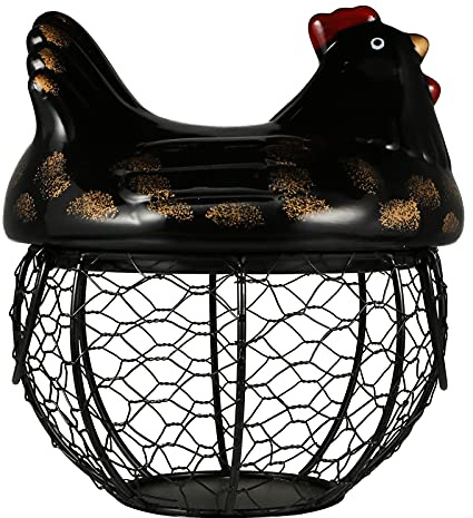 1 Pc Canasta De Canasta De Pollo Con Huevo Huevera Antigua De Alambre Decoración Para Estantes Titular De Huevo De Gallina Estante De Cubierta De Cerámica Fruta