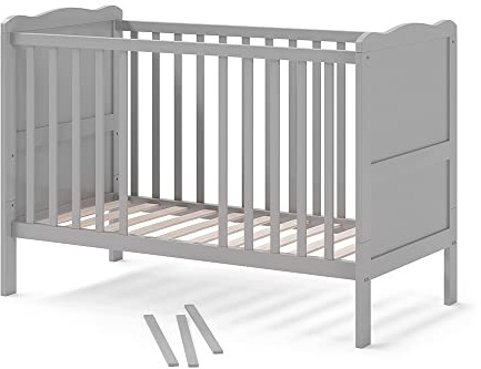 VitaliSpa Lit bébé Tobi, Gris, 60x120 cm, avec sommier à Lattes réglable en Hauteur et côtés à barreaux Amovibles