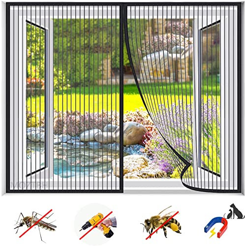 Magnet Fliegengitter Tür Fenster, Insektenschutz Balkontür Fliegenvorhang Auto Schließen Moskitonetz, Klebemontage, Ohne Bohren für Wohnzimmer Terrassen-Black|| 41X78inch(105x200cm)