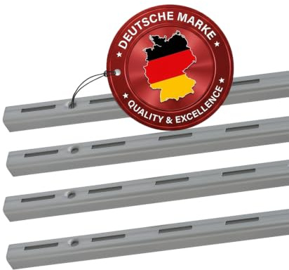 siwitec Wandschienen einreihig in Aluweiss für individuelle Regalsysteme, 1500 x 50 mm Wandschienen im 4er-Set