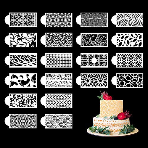 Modixun 20 Stück Kuchendekorationsschablonen, hohle Spitzen-Kuchendekorationsschablonen, florale Hochzeitstortenschablonen, die Buttercreme-Schablonen dekorieren, 26,4×11,3 cm