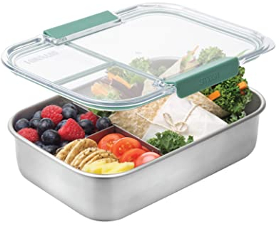Smash LS-2135 Stainless Steel Microwave Safe 3 Compartment Bento Lunch Box, 1300 milliliters, Sage
