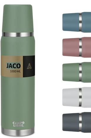 Campo Libre. Jaco® Thermoskanne 1L, 750ml, 500ml I Thermos mit Becher I Unsere Thermosflasche mind. 24h heiß I Isolierkanne mit Doppelwandisolierung ist zu 100% auslaufsicher & recycelter Edelstahl