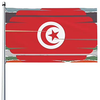 Drapeau Tunisie Drapeau décoratif extérieur 0,9 x 1,5 m Fond à carreaux noir et blanc Tissu polyester Couleurs vives faciles à estomper, trous métalliques à séchage rapide pour une installation facile