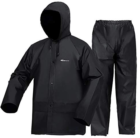 Regenanzug für Herren und Damen, EVA, ultraleicht, wasserdicht, schützender Regenmantel mit Hose, Arbeitskleidung, Schwarz, Large