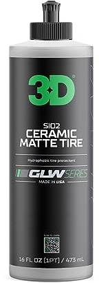 3D GLW Series SiO2 Ceramic Matte Tire Shine | Deep Matte Finish Tire Protectant | Hydrophobic & UV Resistant | Anti-Fade, No Sling | Pro Car Detailing |16 oz