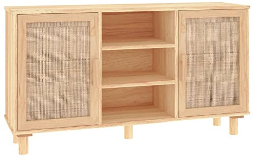 vidaXL Sideboard Braun 105x30x60 cm Massivholz Kiefer und Natur-Rattan