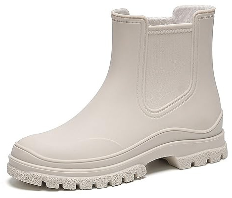 VERROL Damgummistövlar Chelsea stövlar flickor stövlar kort slip-on regnstövlar Wellies vattentäta trädgårdskängor svart 36–41 EU, Beige, 37 EU