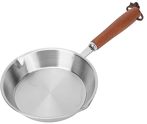 Nonstick Frying Pan Skillet, Stainless Steel Fry Pan Egg Pan Solid Wood Handle for Household Restaurant Induction Cooker (16CM)
