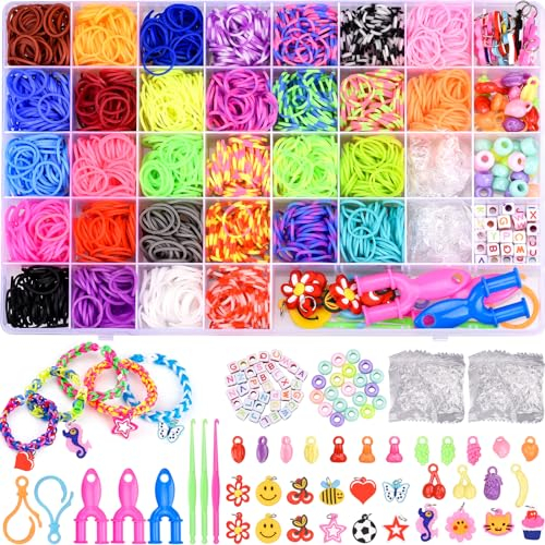 AOKITO 2500+ Loom bandset för barn, 32 färger gör-det-själv gummiband med pärlor krokar berlocker och förvaringslåda, armband gör-det-själv tillbehör, födelsedag jul presenter till flickor pojkar