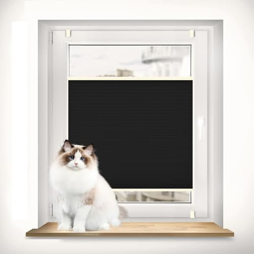 Plissee ohne Bohren Verdunkelung 50 x 120 cm Verdunkelnd & lichtundurchlässig verdunklungsplissee zum Klemmen leicht zu montieren mit Klemmträger für Fenster und Tür, Schwarz