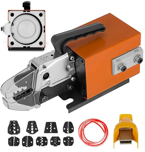 VEVOR Herramienta de engarzado neumática Am-10, Máquina de engarzado de terminales de cable accionada por aire Hasta 16 mm2, Máquina de engarzado neumática con 10 juegos de troqueles para muchos tipos