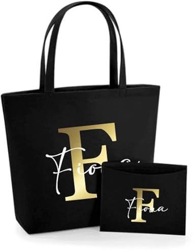 AWASG Filztasche Damen-Tasche mit kleinem Etui - Bedruckt und Personalisiert mit Buchstabe Monogramm Name - Shopper Geschenk für Sie