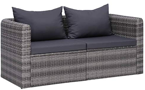 Hommdiy Gartensofagarnitur mit Kissen, Gartensofa, Gartenmöbel Loungeset, Gartenset, Sitzgruppe, Gartengarnitur, Polyrattan,Grau,2 Sitzplätze