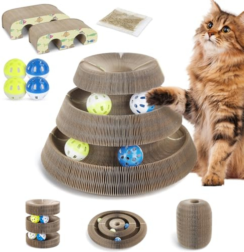 Nobleza - 2 Pack Magic Arch Bridge Katzenkratzbrett, 2-in-1 Cat Kratzbrett mit Glöckchen, Foldable Convenient Cat Scratcher Durable Recyclable, Katzenspielzeug Intelligenzspielzeug,18.9 * 5.6 * 7.2CM