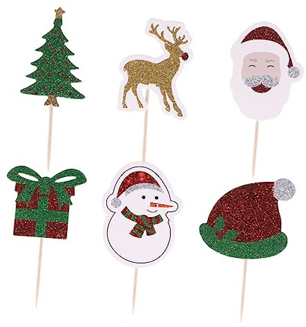 Warmhm 12stücke Weihnachtstortenfiguren Glitzer-kuchenaufsätze Cupcake-aufsätze mit Weihnachtstortendekorationen als Lebensmittelstecker für Festliche Dekoration