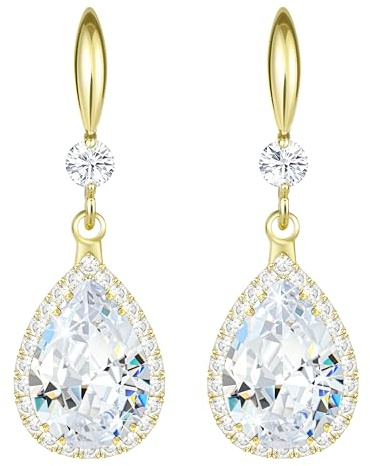 Linawe 14K Gold Imitation Diamond Dangle Wedding Earrings, Chandelier Rhinestone Drop Earrings for Women Trendy, Cubic Zirconia Earrings Crystal Teardrop Jewellery Set