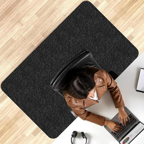 EUZLABBY Bodenschutzmatte für Hartböden,5.5 mm dick,Unterlage Schreibtischstuhl,Bürostuhl Unterlage,Kratzfest,Anti-Silp,für Parkett,bürostuhl,Fliesen.(schwarz, 105x120cm)