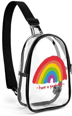 Niapessel Transparente Tasche für Stadionveranstaltungen, durchsichtige Umhängetasche, Stadiongenehmigt, durchsichtige Geldbörse, Crossbody, Happiness Rainbow Print, Schultertasche für Arbeit, Reisen,