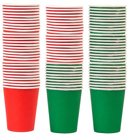 BORFUE 100 Pieces Christmas Paper Cups Red and Green Paper Cups for Picnic,Weddings,Birthday Party