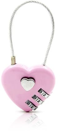 EIROVYA 1 Candado en forma de corazón con cable de acero y múltiples funciones Candados De CombinacióN, Bloqueo De CóDigo Para Maletas De Viaje, Mochila De Equipaje (rosa)