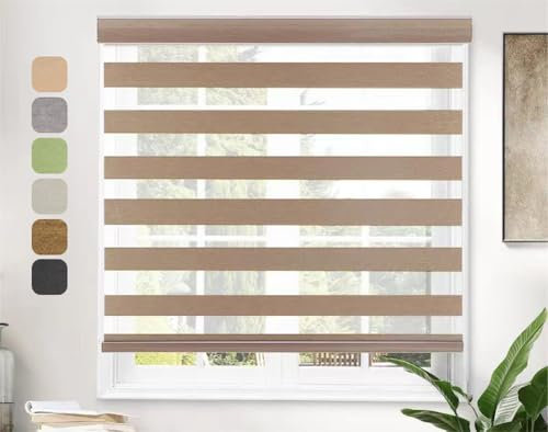 Doppelrollo Verdunklungsrollo Maßgeschneiderte Größe,Thermorollo Fensterrollo Sonnenschutz & Sichtschutz Zebrarollo,Hitzeschutz,Wandmontage Sichtschutz Fensterrollo