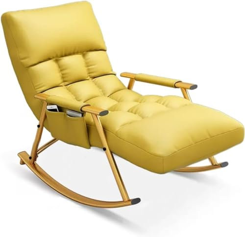 SZITW Bequemer Schaukelstuhl für das Wohnzimmer, Liegestuhl, Freizeitstuhl mit Armlehne und Stahlbeinen, verstellbare Rückenlehne, moderner Sofastuhl aus wasserdichtem Stoff (Farbe: Gelb)
