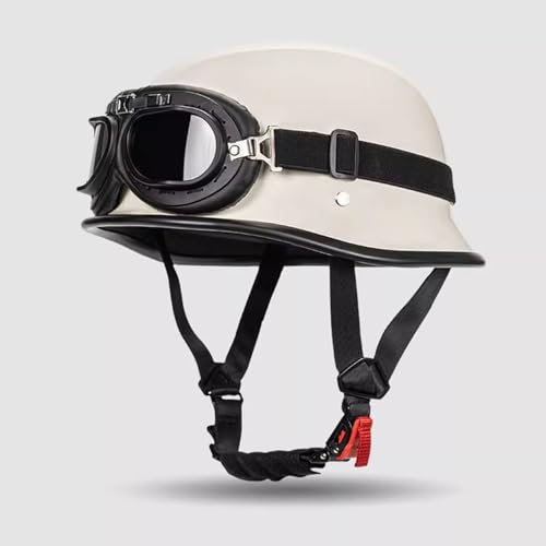 OZXDKJ Retro Motorrad Offener Helme, Halbhelme Mit Schutzbrille, Deutscher Stil Motorrad Brain Cap Helme DOT/ECE-Zulassung, Tragbarer Motorradhelm, Scooter Chopper Helme Herren Damen,XL=(61-62cm),DD