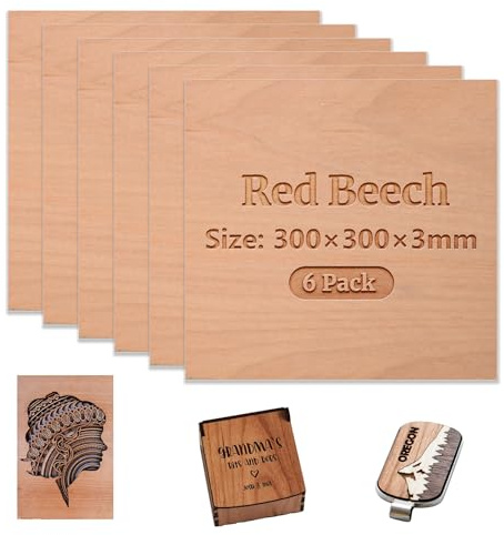 Uadme Sperrholz 3mm, 6 Stück 30cm x 30cm Sperrholzplatte Laser Holz, Holzplatten zum Basteln für DIY Heimdekorationen, Familienschilder, Modelle und Malprojekte (Buchenholz)