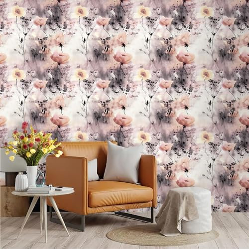 Klebefolie Möbel Retro Pink Floral Selbstklebende Folie Vinyl Selbstklebende Tapete Wasserdicht Möbelfolie Dekorative Wandtapete Wohnzimmer Schrank Tapeten 1P (45x300 cm)