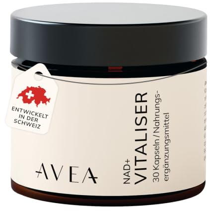 AVEA NAD+ Vitaliser 300mg (30 Kapseln) - Entwickelt in der Schweiz - NR Nicotinamid-Ribosid - Vitamin B12 (Methylcobalamin) EGCG aus Grüntee-Extrakt - Alternative zu NMN-Kapseln - 99% Reinheit