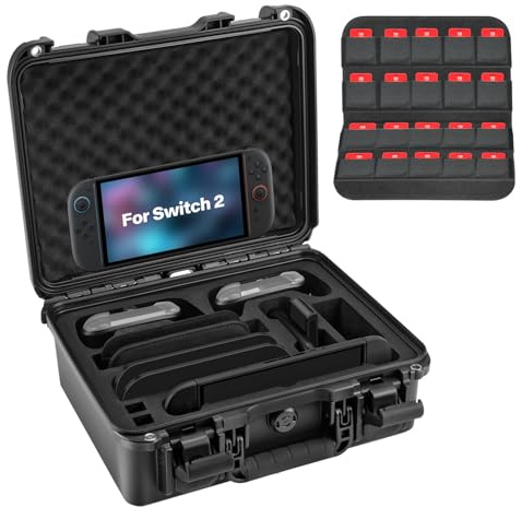 WPGEAR Hard Shell Carrying Case Compatible with Nintendo Switch 2 (2025), Waterproof Travel Bag for NS2 Console, Pro Controller x 2, Dock, Joy-con Grip, Power Adapter, 20 Games and Other accessories