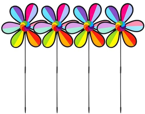 Wind Spinner,4er-Set Dekorative Farbige Windmühlen Für Garten | Wetterfestes Außendekor Für Terrasse Balkon Vorgarten Hof