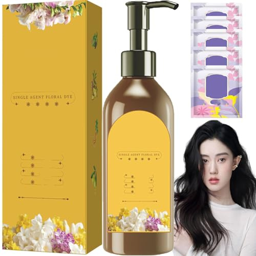 Japanese Long Lasting Natural Hair Dye Shampoo,Plant Single Dose Floral Fragrance Dye,Single Agent Floral 𝐃𝐲𝐞, Plant Based HairDye for Gray Hair Coverage for Women & Men (Natural Black)