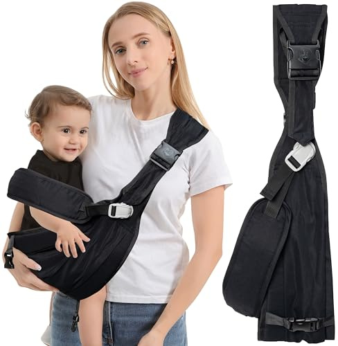 GoaePode Baby Carrier Sling with Side Support Straps, Hands Free Adjustable Toddler Sling Carrier Newborn to Toddler Carrying with Cushioned Shoulder Straps, Ergonomic M-leg Health, 0-36 Months(Black)