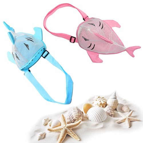 Anandming Sea Shell Bags for Beach, Mesh Seashell Holder,Shelling Collecting Tools Travel Sand Toys Storage Bucket (2, Pink)