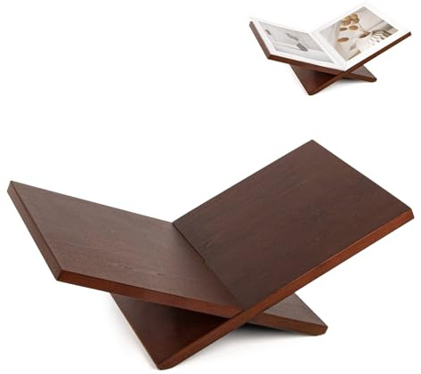 PUERSI Open Display Stand, Wooden Large Book Holder, Coffee Table Stand, Wood Easel for Magazine, Art, Cook Book, Bible, Quran - Brown