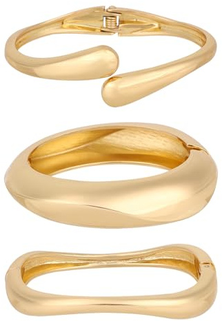 Mikovivi 3pcs Chunky Gold Bangle Bracelet, Trendy Wide Open Cuff Bracelet Gold Chunky Wrist Bangles Jewelry Stack Statement Fashion Accessory for Women Weddings Gift