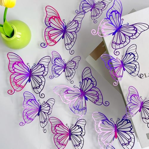 24 adesivi da parete con farfalle 3D, rimovibili, decorazione per la casa, per il fai da te, per il soggiorno, la camera da letto, il divano, la finestra, i colori viola