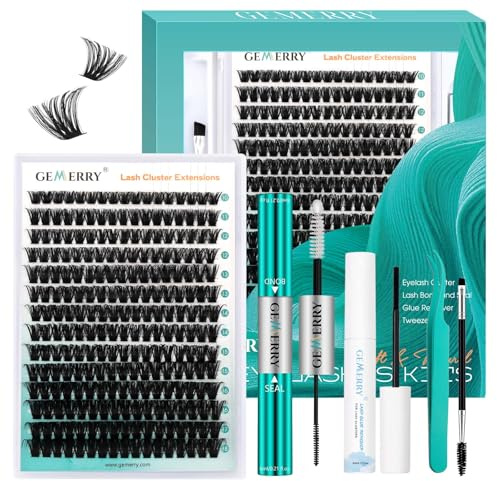 GEMERRY Kit De Pestañas en Racimo 80D D Curl 10-18 mm Kit de extensión | pestañas con unión y sello de pestañas y removedor de pegamento de pestañas y pinzas para pestañas(80D-0.07D-Set)