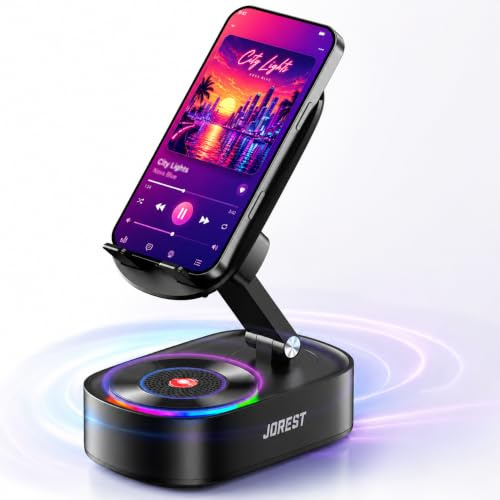 Jorest Altoparlanti Bluetooth wireless, altoparlante a induzione con supporto per telefono, compatibile con iPhone/Android/iPad per casa, ufficio, doccia, esterni, viaggi, regalo per uomini, padre, ma