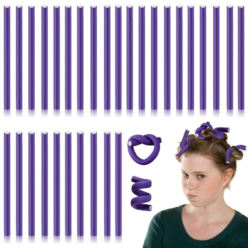 Flexible Hair Curler, 30PCS Bendy Rollers, 8mm Bendy Foam Curler Rollers, Heatless Curlers for Hair Salon DIY (Purple)