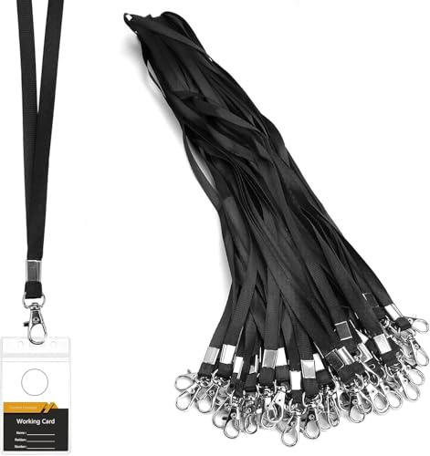 50 Stück Schlusselbander zum Umhangen 45 cm Lanyard Schlusselband Schlusselbänder Umhangebander Nylon Lanyards Schones Schlusselband mit Karabiner fur ID-Karte,Ausweishalter,Schluissel, Schwarz