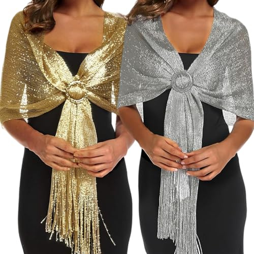 MUNSKT Châles métalliques étincelants avec boucle pour soirée, accessoires élégants pour robes de mariage, châles et écharpes parfaits pour robes de soirée, Taille unique
