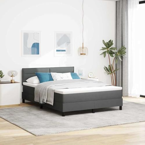 QUAHEAS resårsäng med madrass, mörkgrå, 140 x 190 cm, tygöverdrag, justerbar sänggavel, träram, komfort-skummadrass för sovrum