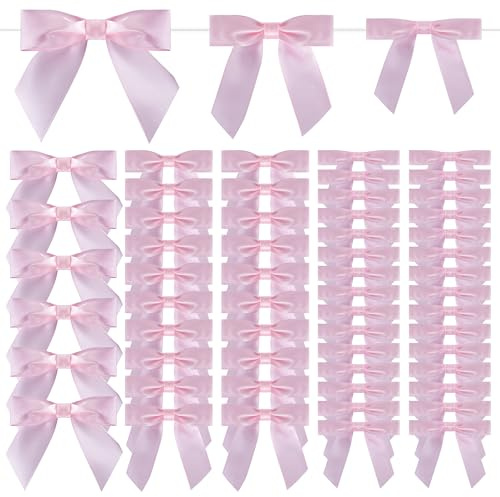 Foshird 56 Stück Geschenkschleifen Rosa 3 Größen Schleifen Deko Polyester | Geschenkschleifen Polyester Kleine Schleifenband Deko für Hochzeit Auto Geburtstag Basteln DIY